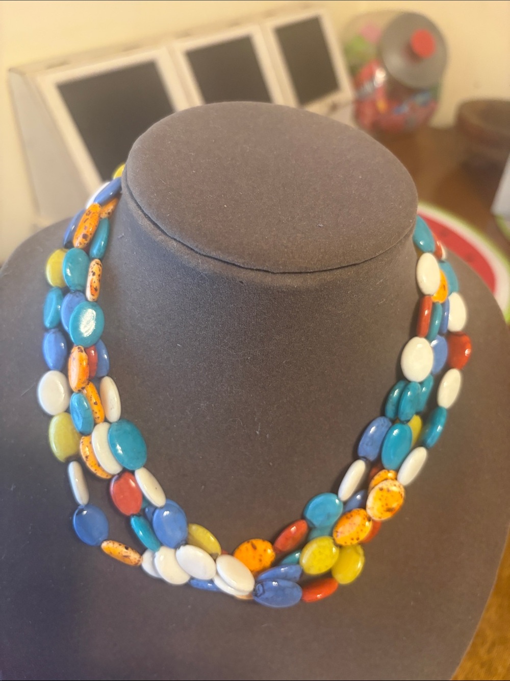 Colorful Multi-Strand Stone Necklace — Turquoise, Blue, White & Yellow